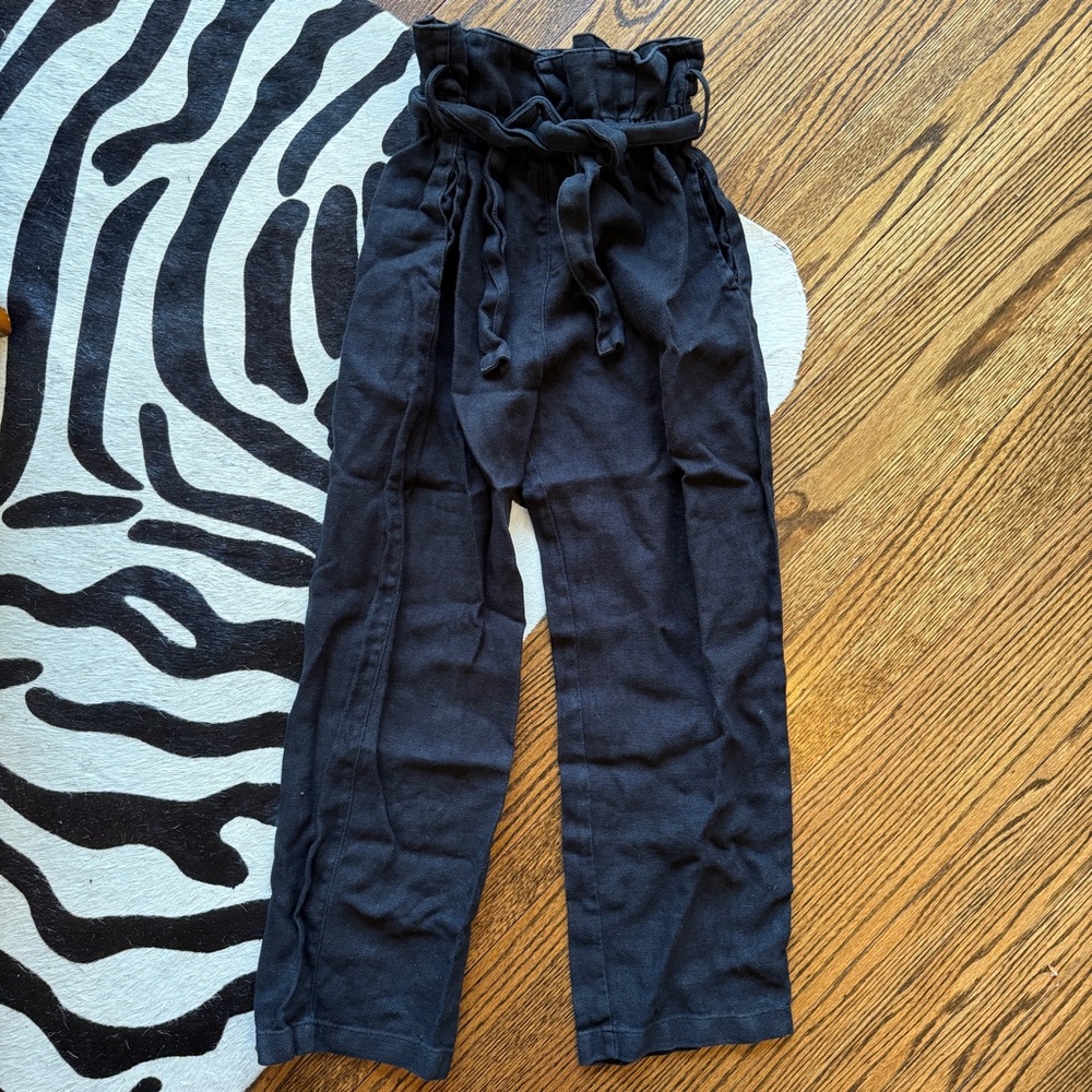 Black Crane Paper Bag Pants - 100% Linen